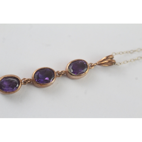 84 - 9ct gold amethyst drop pendant necklace (3.1g)