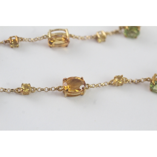 90 - 9ct gold amethyst, citrine, peridot & yellow gemstone drop earrings (5.4g)