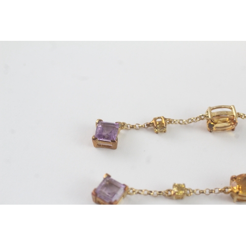 90 - 9ct gold amethyst, citrine, peridot & yellow gemstone drop earrings (5.4g)