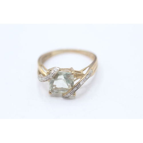 95 - 9ct gold prasiolite & diamond dress ring (2.8g) Size Q