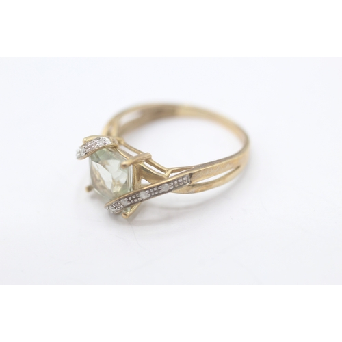 95 - 9ct gold prasiolite & diamond dress ring (2.8g) Size Q