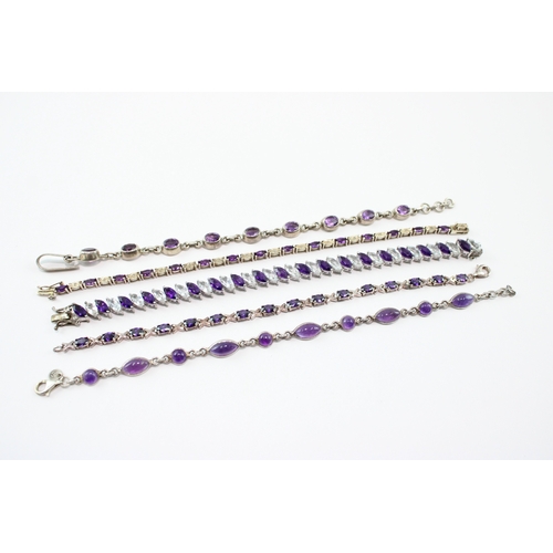233 - Collection of Sterling Silver Bracelet, inc. Gemstone, Amethyst, Tennis x 5 (64g)