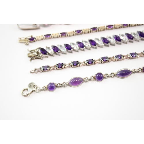 233 - Collection of Sterling Silver Bracelet, inc. Gemstone, Amethyst, Tennis x 5 (64g)