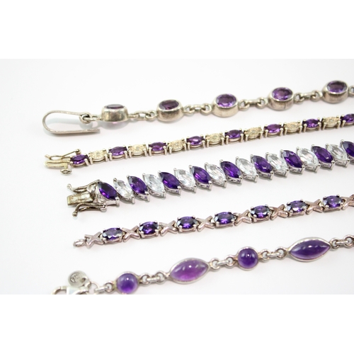 233 - Collection of Sterling Silver Bracelet, inc. Gemstone, Amethyst, Tennis x 5 (64g)