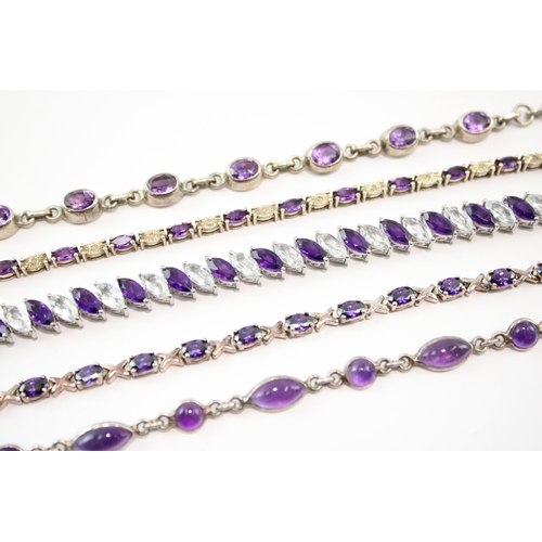 233 - Collection of Sterling Silver Bracelet, inc. Gemstone, Amethyst, Tennis x 5 (64g)