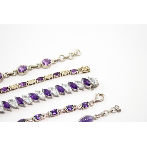 233 - Collection of Sterling Silver Bracelet, inc. Gemstone, Amethyst, Tennis x 5 (64g)