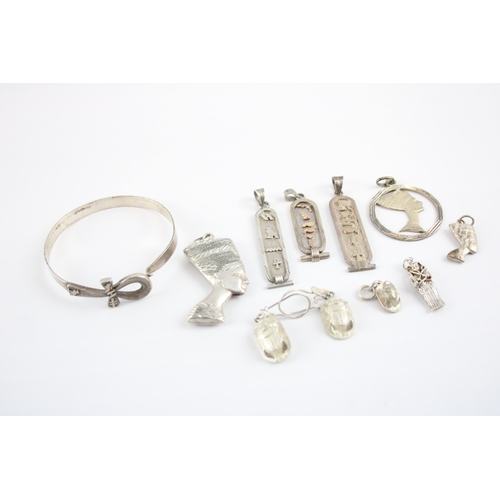 234 - Collection of Silver Egyptian Revival Jewellery, inc. Hieroglyphs, Scarab x 10 (61g)