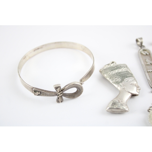 234 - Collection of Silver Egyptian Revival Jewellery, inc. Hieroglyphs, Scarab x 10 (61g)