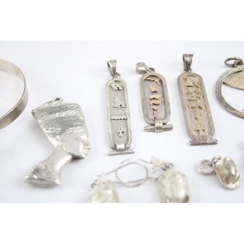 234 - Collection of Silver Egyptian Revival Jewellery, inc. Hieroglyphs, Scarab x 10 (61g)