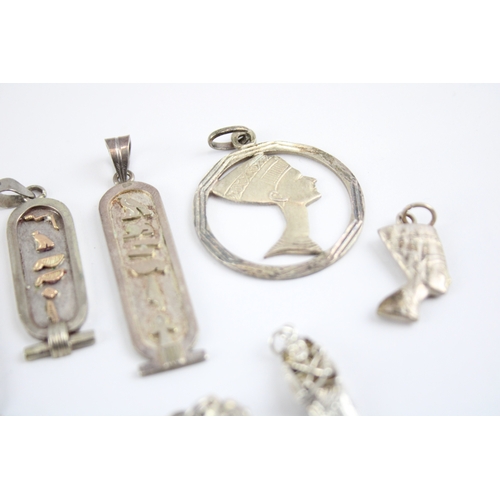 234 - Collection of Silver Egyptian Revival Jewellery, inc. Hieroglyphs, Scarab x 10 (61g)