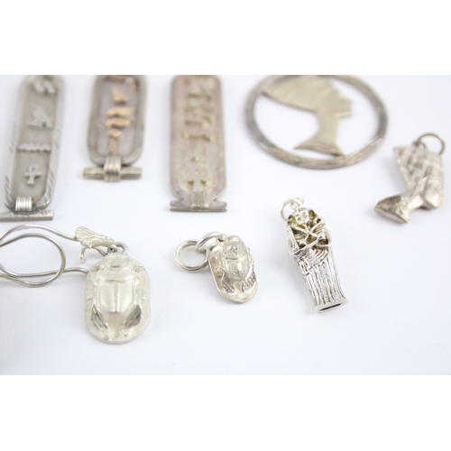 234 - Collection of Silver Egyptian Revival Jewellery, inc. Hieroglyphs, Scarab x 10 (61g)
