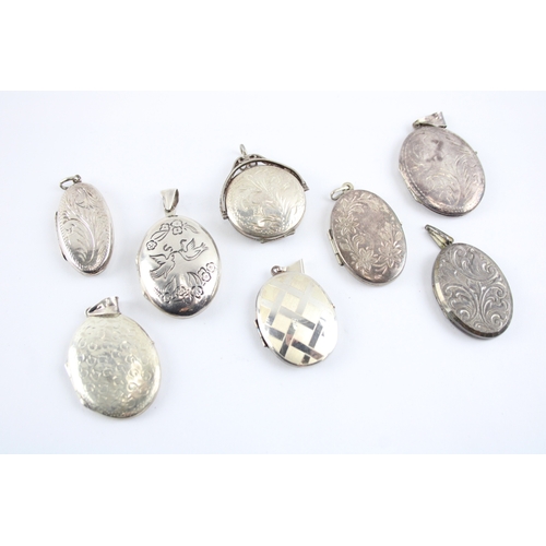 238 - Collection of Sterling Silver Locket Pendants, inc. Etched, Foliate, Vintage x 8 (60g)