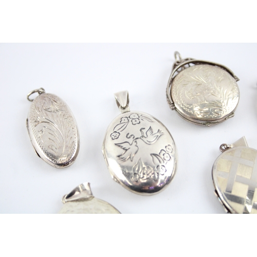 238 - Collection of Sterling Silver Locket Pendants, inc. Etched, Foliate, Vintage x 8 (60g)