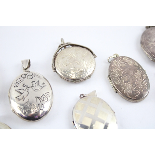 238 - Collection of Sterling Silver Locket Pendants, inc. Etched, Foliate, Vintage x 8 (60g)