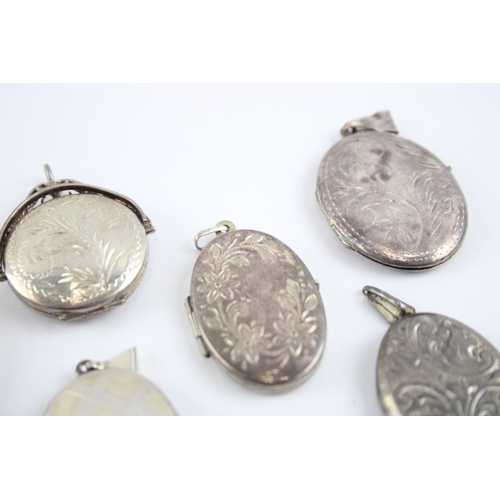 238 - Collection of Sterling Silver Locket Pendants, inc. Etched, Foliate, Vintage x 8 (60g)