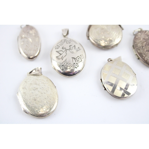 238 - Collection of Sterling Silver Locket Pendants, inc. Etched, Foliate, Vintage x 8 (60g)