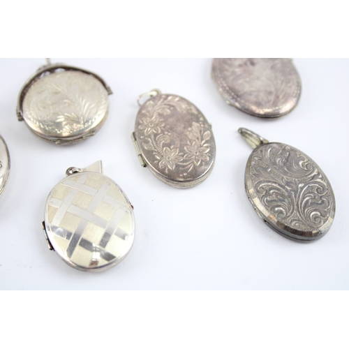 238 - Collection of Sterling Silver Locket Pendants, inc. Etched, Foliate, Vintage x 8 (60g)