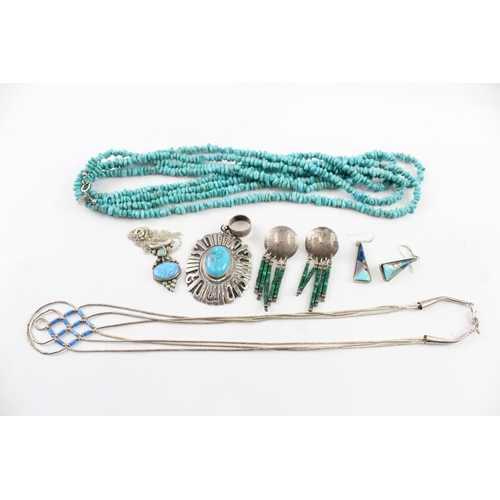 240 - Collection of Sterling Silver Native American Jewellery, inc. Carolyn Pollack x 6 (94g)