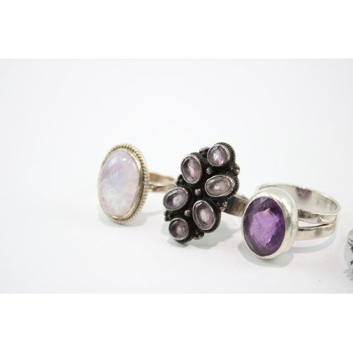 253 - Collection of Sterling Silver Gemstone Rings, inc. Enhanced Ruby, Moonstone x 8 (49g)