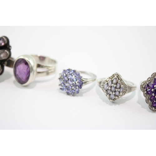 253 - Collection of Sterling Silver Gemstone Rings, inc. Enhanced Ruby, Moonstone x 8 (49g)