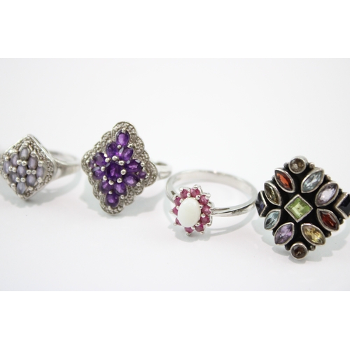 253 - Collection of Sterling Silver Gemstone Rings, inc. Enhanced Ruby, Moonstone x 8 (49g)