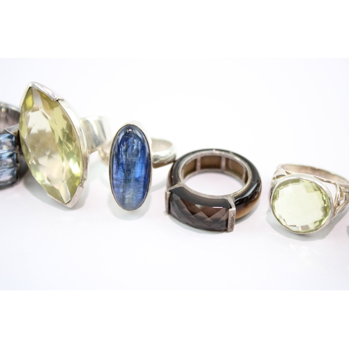 254 - Collection of Sterling Silver Gemstone Rings, inc. Tigers Eye, Lapis Lazuli x 7 (77g)