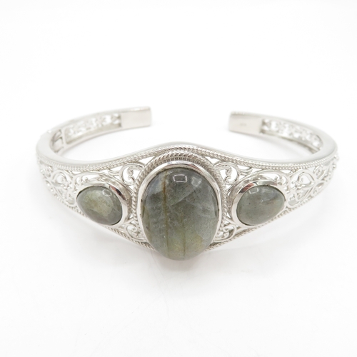 204 - 2 x Sterling Silver Gemset Bangles - 55g