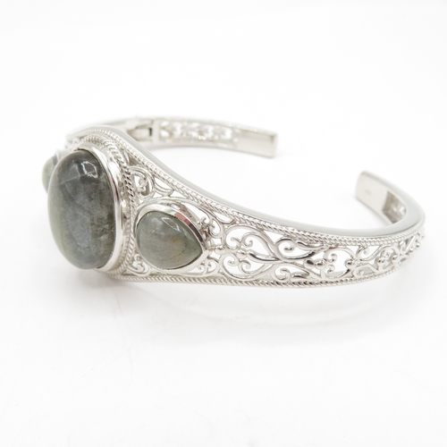 204 - 2 x Sterling Silver Gemset Bangles - 55g