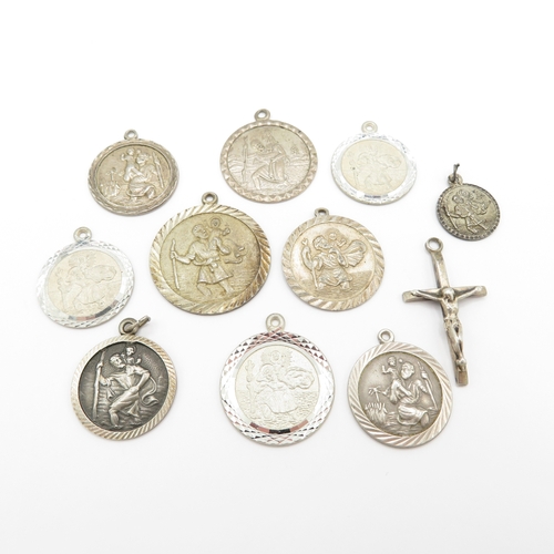 212 - Collection of Sterling Silver St Christopher Pendants and Cross - 26g