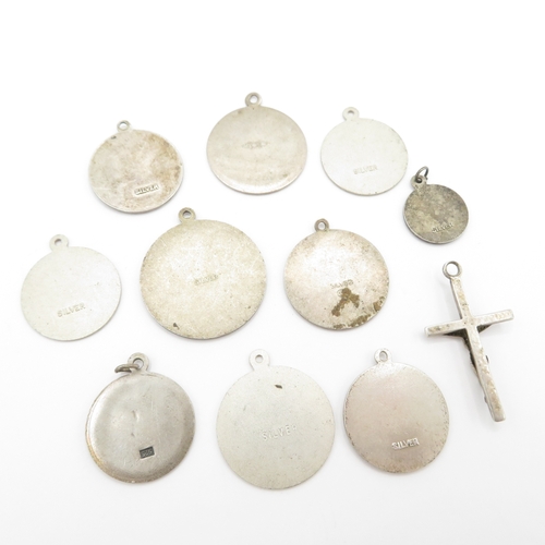 212 - Collection of Sterling Silver St Christopher Pendants and Cross - 26g