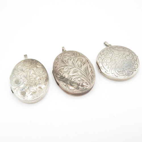 219 - 3 x Sterling Silver Etched Foliate Lockets - 49.7g
