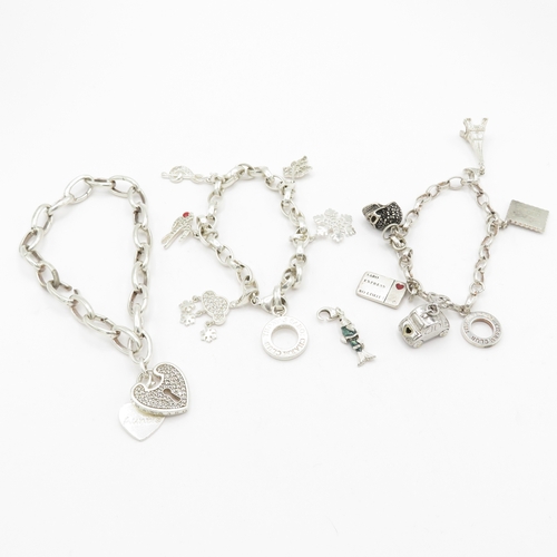 221 - 3 x Sterling Silver Thomas Sabo Bracelets inc Skull, Fish and Snowflake - 79.6g