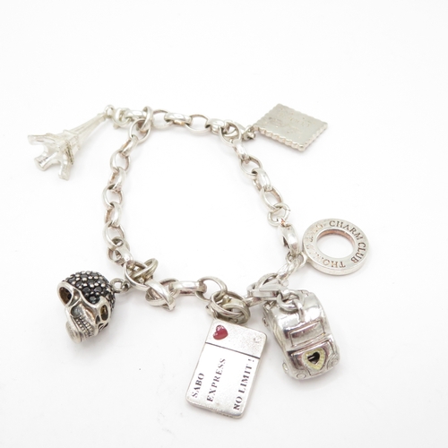 221 - 3 x Sterling Silver Thomas Sabo Bracelets inc Skull, Fish and Snowflake - 79.6g