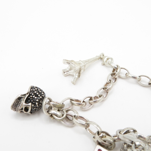 221 - 3 x Sterling Silver Thomas Sabo Bracelets inc Skull, Fish and Snowflake - 79.6g