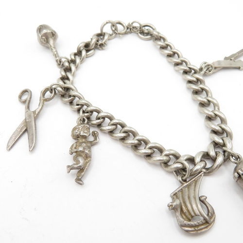 222 - 2 x Mixed Grade Silver Charm Bracelets inc Skis, Scissors and St Christopher's - 63.5g