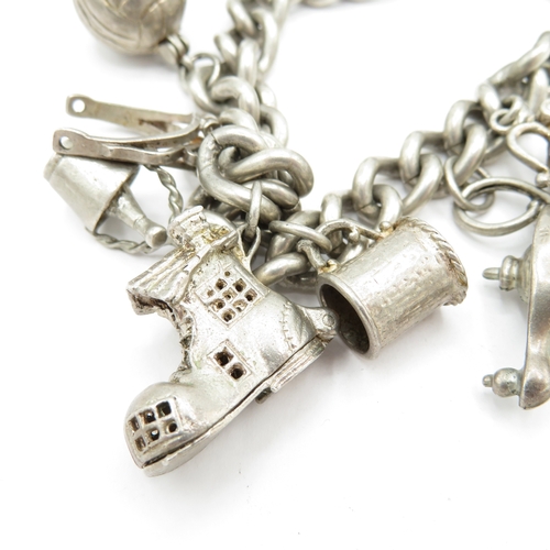 224 - Sterling Silver Charm Bracelet inc Genie Lamp and Football - 74.9g