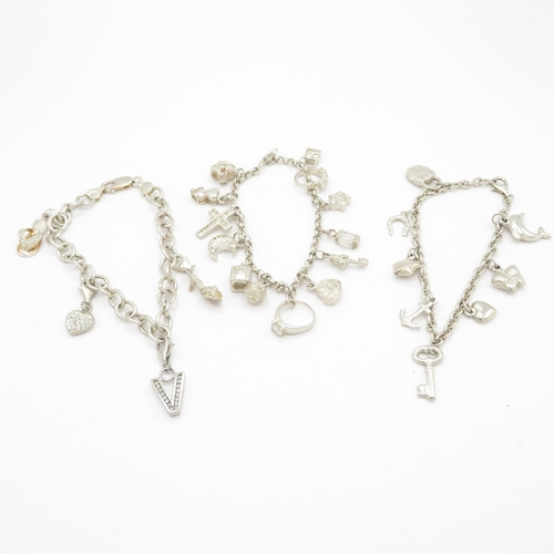 227 - 3 x Sterling Silver Charm Bracelets inc Flip Flop, Dolphin and Star - 46.5g