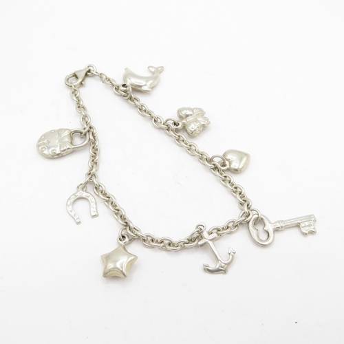 227 - 3 x Sterling Silver Charm Bracelets inc Flip Flop, Dolphin and Star - 46.5g