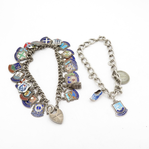 228 - 2 x Mixed Grade Silver Charm Bracelets inc Souvenir - 60g