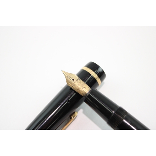 376 - Vintage Parker Duofold Senior Black Fountain Pen 14ct Gold Nib Writing