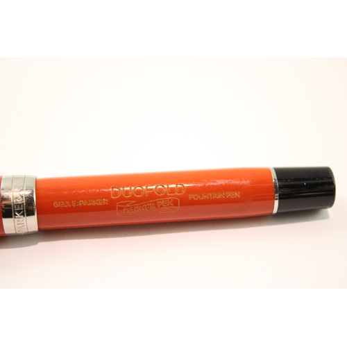 378 - Parker Duofold Centennial 'Big Red' Fountain Pen 18ct Gold Nib Writing