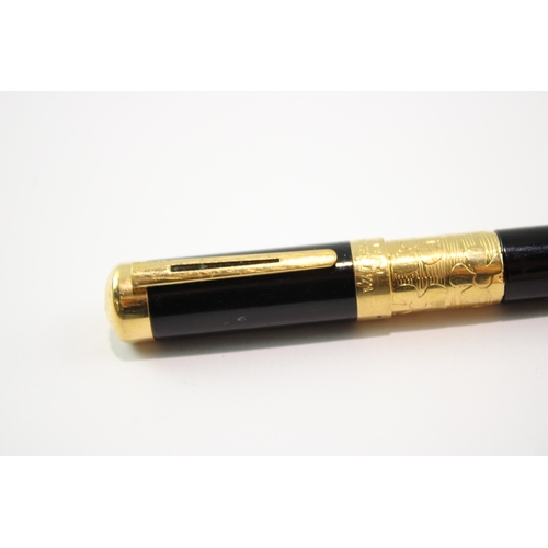 383 - Waterman Elegance Black Lacquer & Gold Plated Fountain Pen 18ct Nib Writing