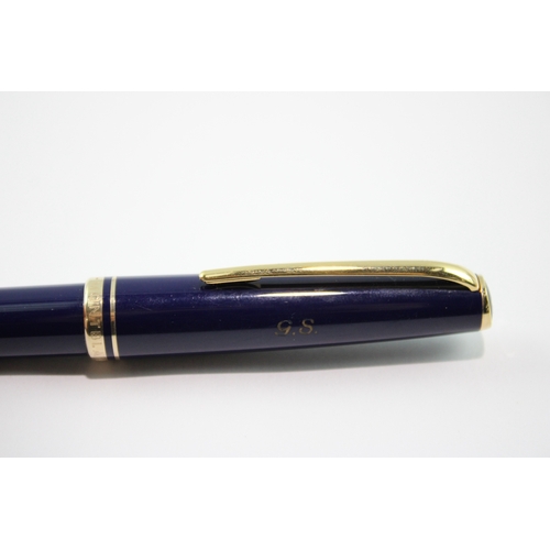 385 - Montblanc Generation Navy & Gold Plated Fountain Pen 14ct Gold Nib Writing