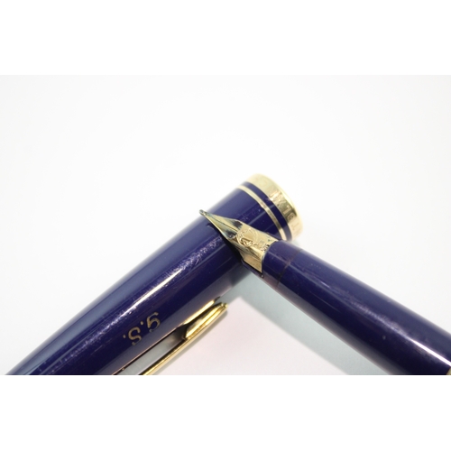 385 - Montblanc Generation Navy & Gold Plated Fountain Pen 14ct Gold Nib Writing