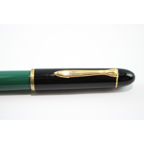 390 - Vintage Pelikan M120 Green & Black Fountain Pen Gold Plate Nib Writing