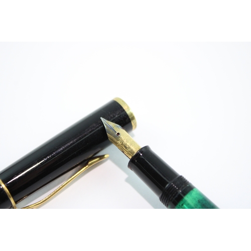 390 - Vintage Pelikan M120 Green & Black Fountain Pen Gold Plate Nib Writing