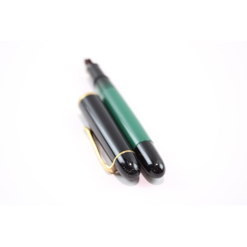 390 - Vintage Pelikan M120 Green & Black Fountain Pen Gold Plate Nib Writing