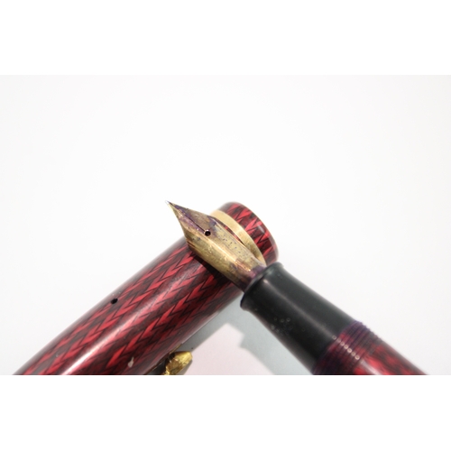 392 - Vintage Conway Stewart 28 Red Fountain Pen 14ct Gold Nib Writing