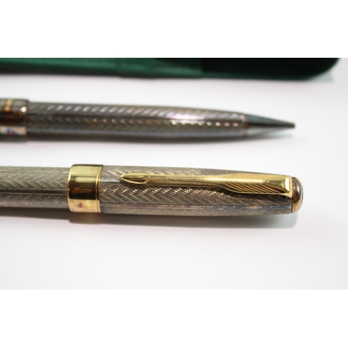 396 - Vintage Parker Sonnet .925 Silver Fountain Pen Set w/ 18ct White Gold Nib 60g