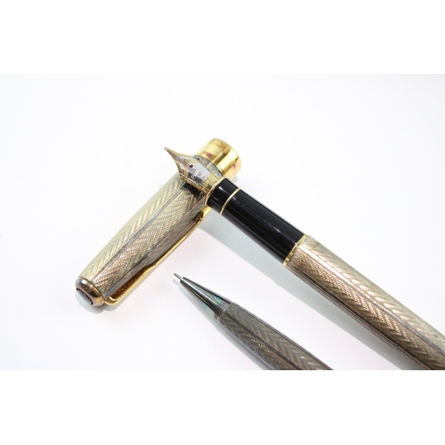 396 - Vintage Parker Sonnet .925 Silver Fountain Pen Set w/ 18ct White Gold Nib 60g